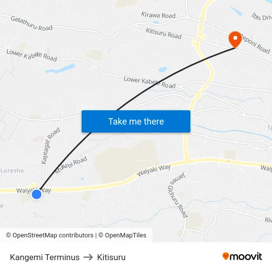 Kangemi Terminus to Kitisuru map