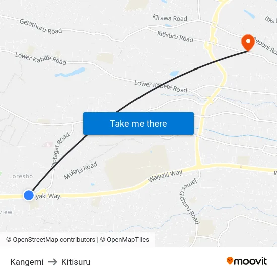 Kangemi to Kitisuru map
