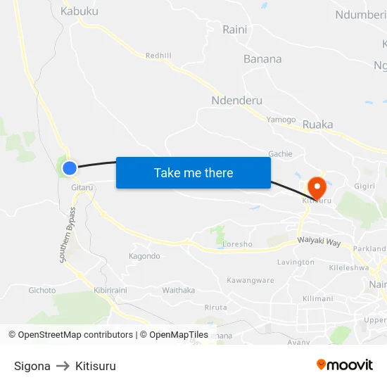 Sigona to Kitisuru map