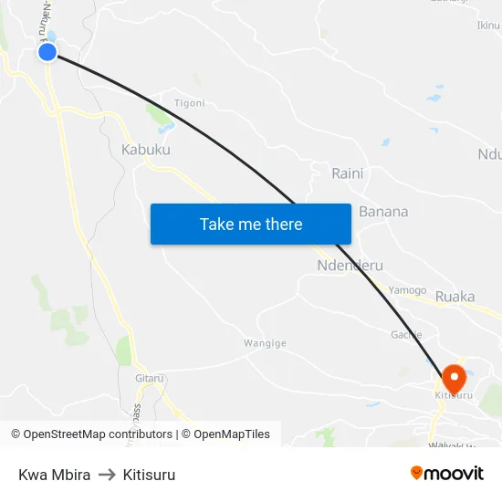 Kwa Mbira to Kitisuru map