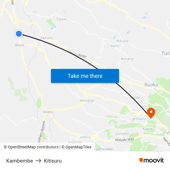 Kambembe to Kitisuru map