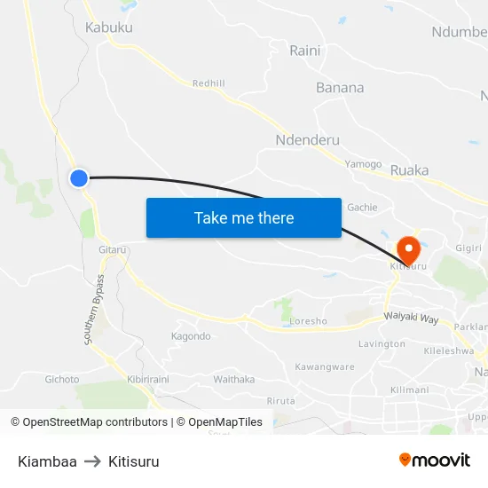 Kiambaa to Kitisuru map