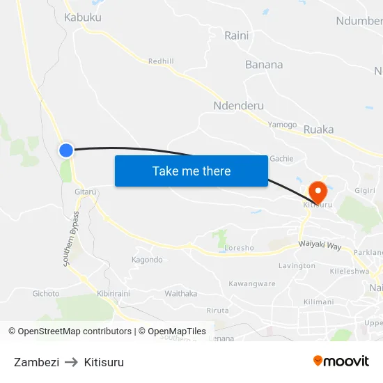 Zambezi to Kitisuru map