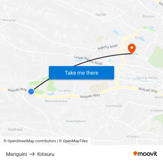 Mariguini to Kitisuru map