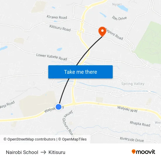 Nairobi School to Kitisuru map