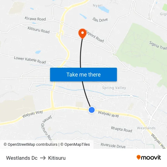 Westlands Dc to Kitisuru map