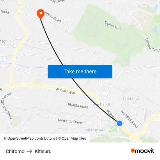 Chiromo to Kitisuru map