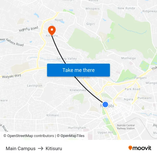 Main Campus to Kitisuru map