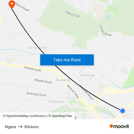 Ngara to Kitisuru map