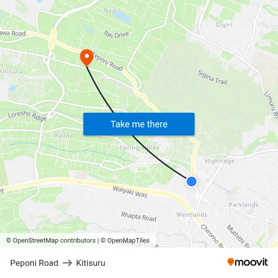 Peponi Road to Kitisuru map