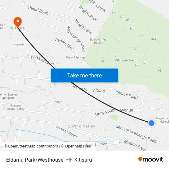 Eldama Park/Westhouse to Kitisuru map