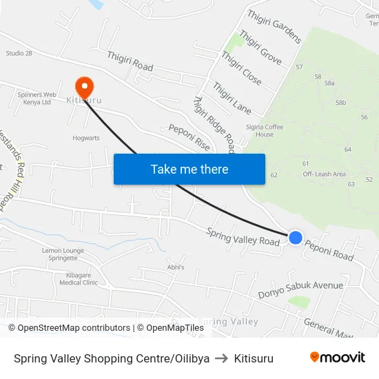 Spring Valley Shopping Centre/Oilibya to Kitisuru map