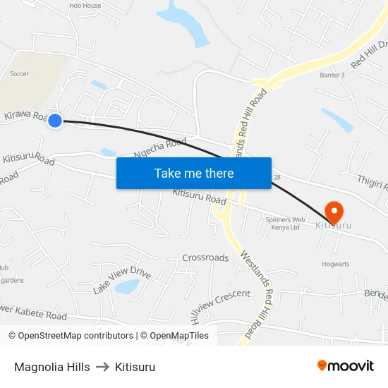 Magnolia Hills to Kitisuru map