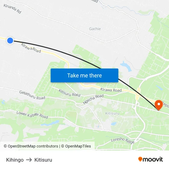 Kihingo to Kitisuru map