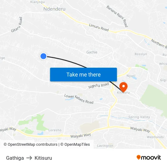 Gathiga to Kitisuru map