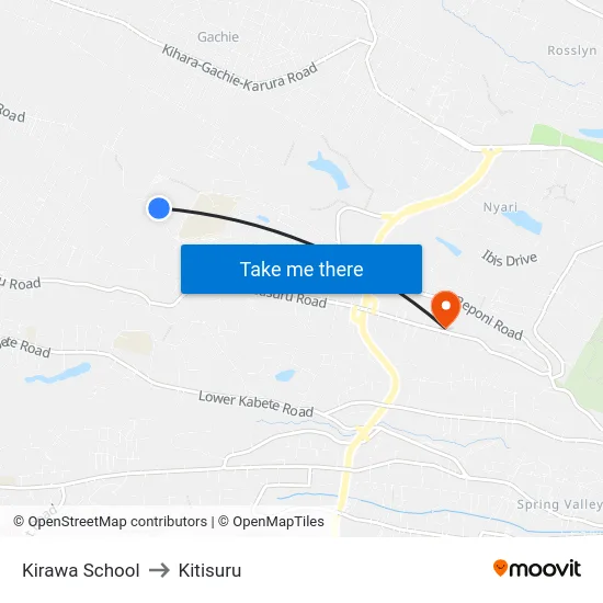 Kirawa School to Kitisuru map