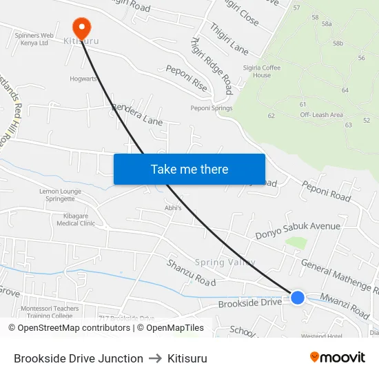 Brookside Drive Junction to Kitisuru map