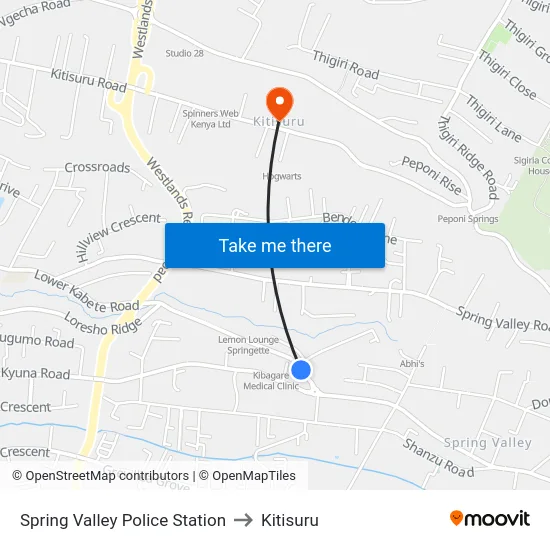 Spring Valley Police Station to Kitisuru map
