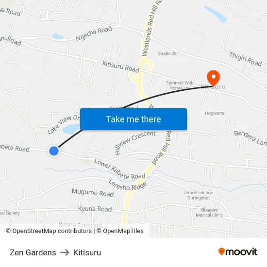 Zen Gardens to Kitisuru map
