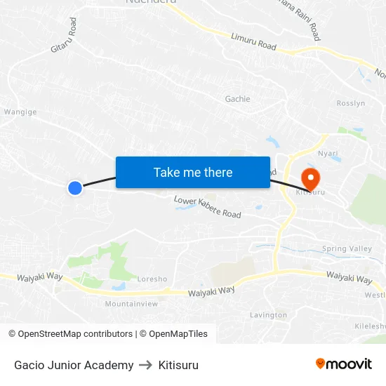 Gacio Junior Academy to Kitisuru map