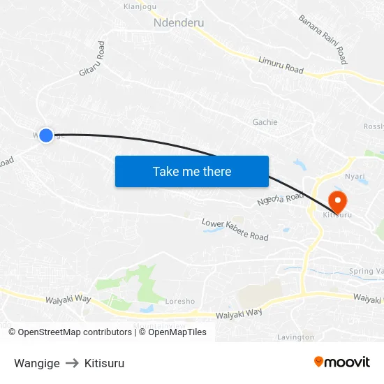 Wangige to Kitisuru map