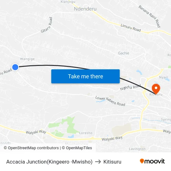 Accacia Junction(Kingeero -Mwisho) to Kitisuru map