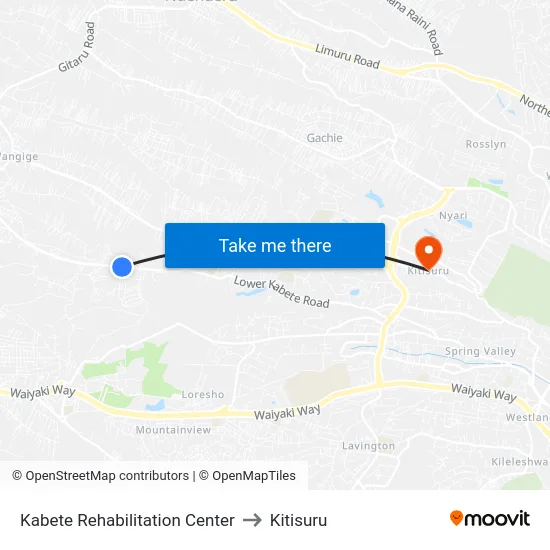 Kabete Rehabilitation Center to Kitisuru map