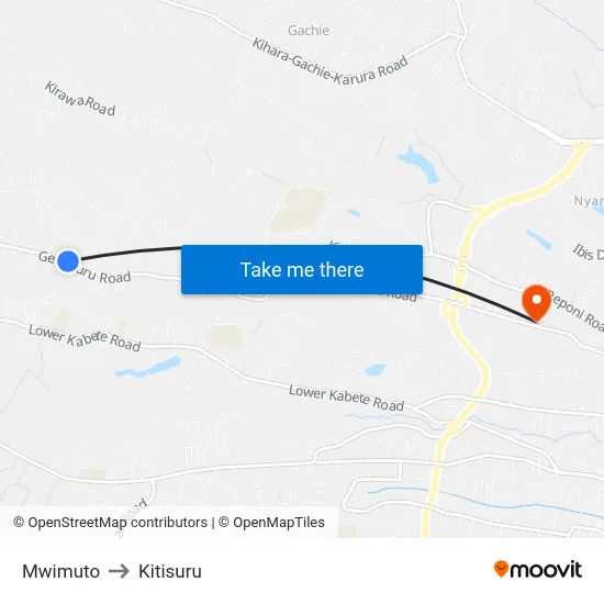 Mwimuto to Kitisuru map