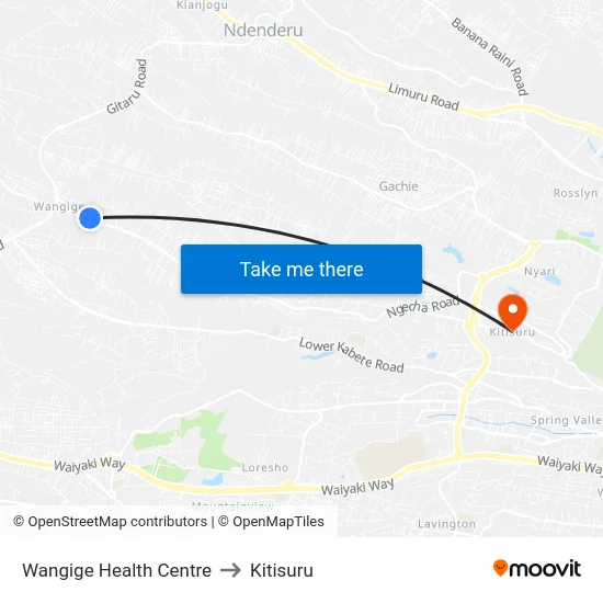 Wangige Health Centre to Kitisuru map
