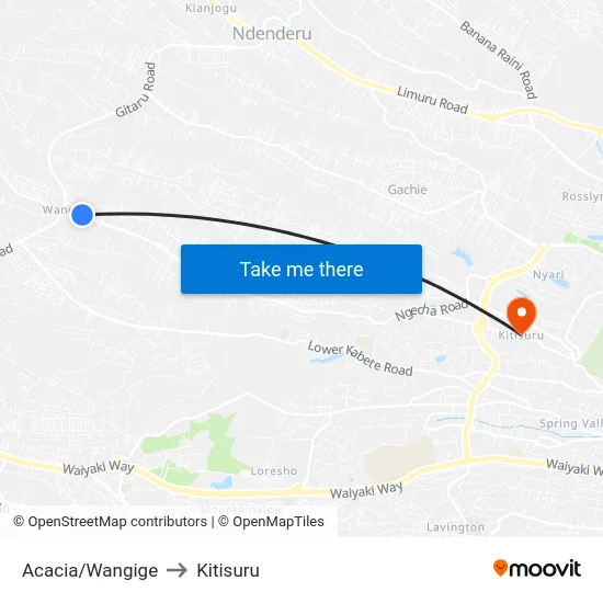 Acacia/Wangige to Kitisuru map