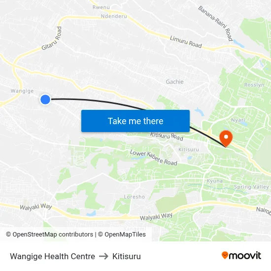 Wangige Health Centre to Kitisuru map