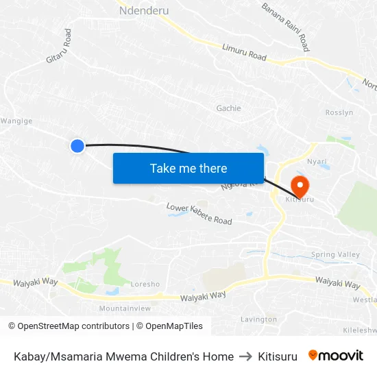 Kabay/Msamaria Mwema Children's Home to Kitisuru map