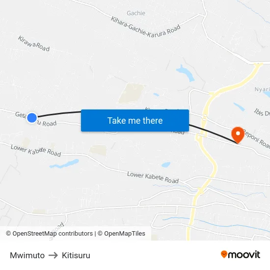 Mwimuto to Kitisuru map