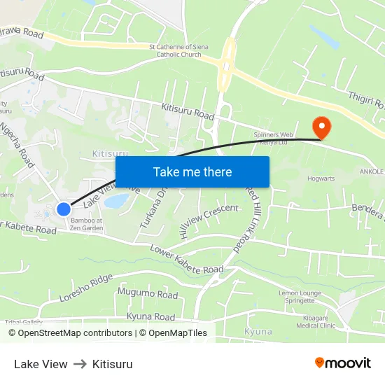 Lake View to Kitisuru map