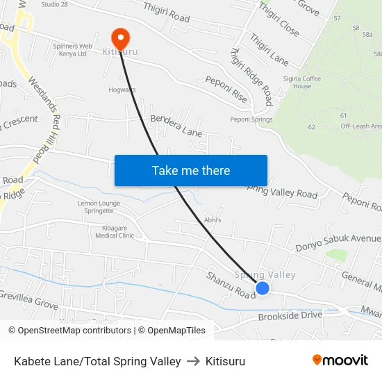 Kabete Lane/Total Spring Valley to Kitisuru map