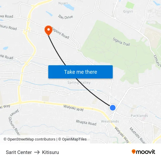 Sarit Center to Kitisuru map