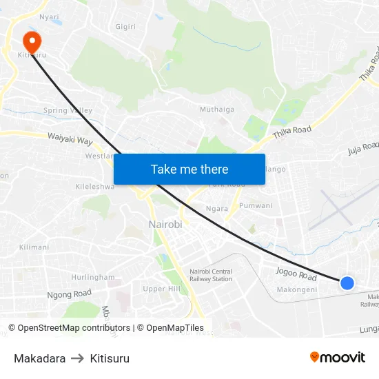 Makadara to Kitisuru map
