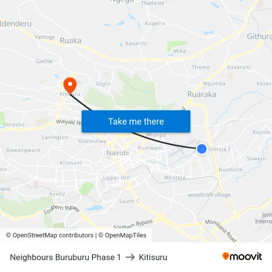Neighbours Buruburu Phase 1 to Kitisuru map