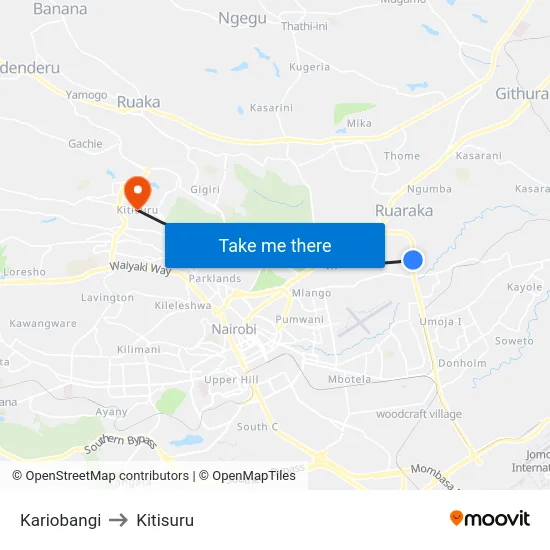 Kariobangi to Kitisuru map