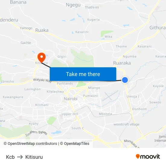 Kcb to Kitisuru map