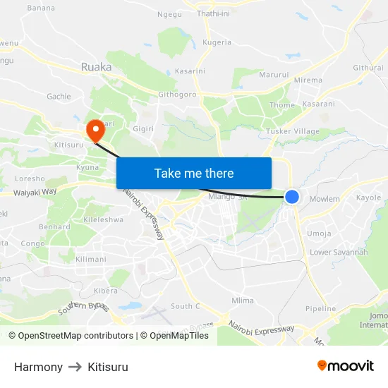 Harmony to Kitisuru map