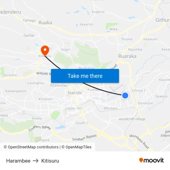 Harambee to Kitisuru map