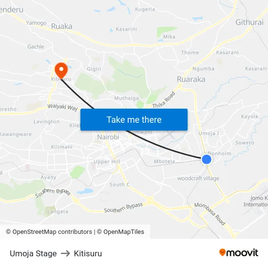 Umoja Stage to Kitisuru map