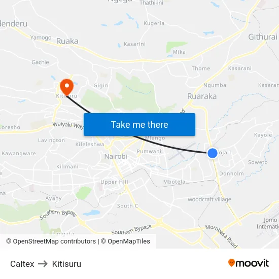 Caltex to Kitisuru map