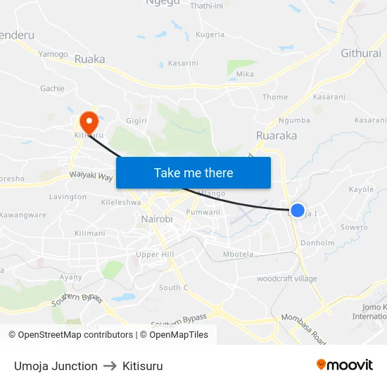 Umoja Junction to Kitisuru map