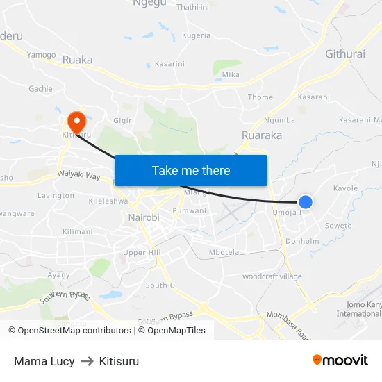 Mama Lucy to Kitisuru map
