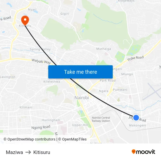 Maziwa to Kitisuru map