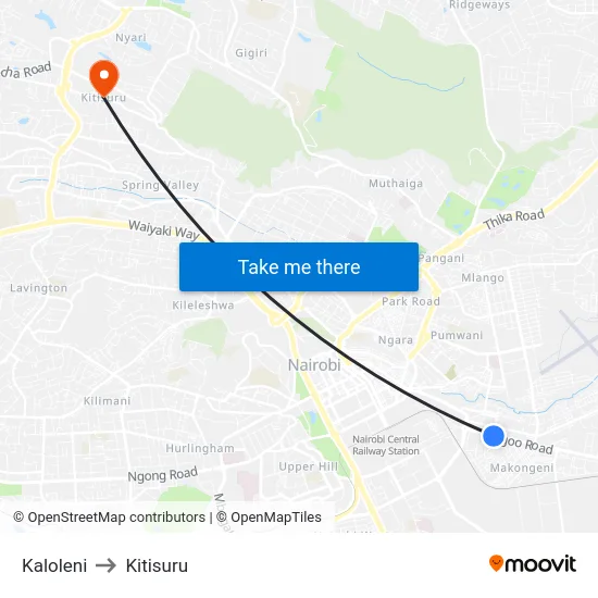 Kaloleni to Kitisuru map