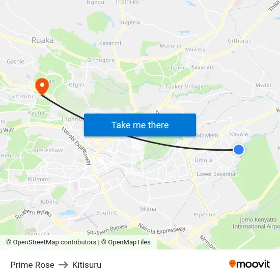 Prime Rose to Kitisuru map
