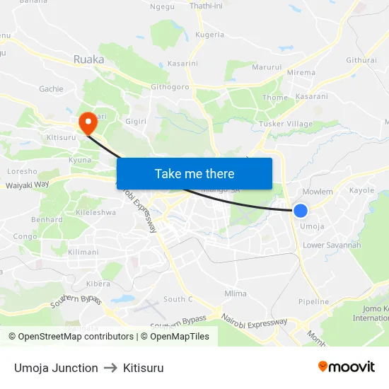 Umoja Junction to Kitisuru map